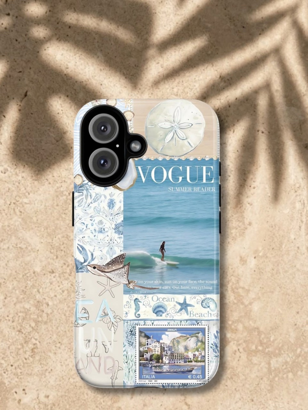 M Summer Reader Blue Beach Collage Phone Case